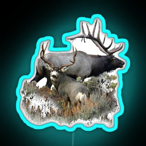 Bull Elk And Mule Deer Buck RGB Neon Sign