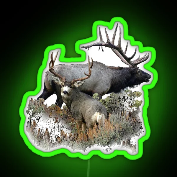 Bull Elk And Mule Deer Buck RGB Neon Sign