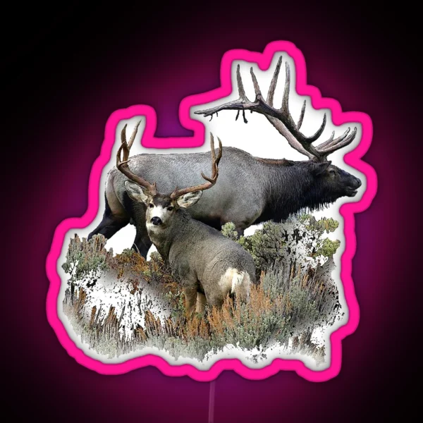 Bull Elk And Mule Deer Buck RGB Neon Sign