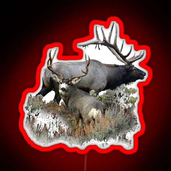 Bull Elk And Mule Deer Buck RGB Neon Sign