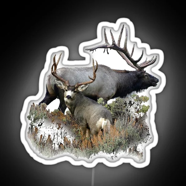 Bull Elk And Mule Deer Buck RGB Neon Sign