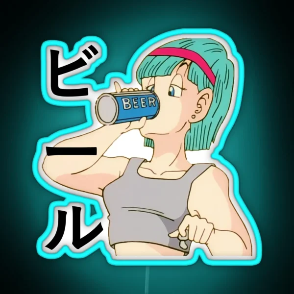 Bulma Drinking Beer Dragon Ball RGB Neon Sign