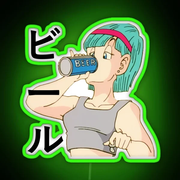 Bulma Drinking Beer Dragon Ball RGB Neon Sign