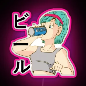 Bulma Drinking Beer Dragon Ball RGB Neon Sign