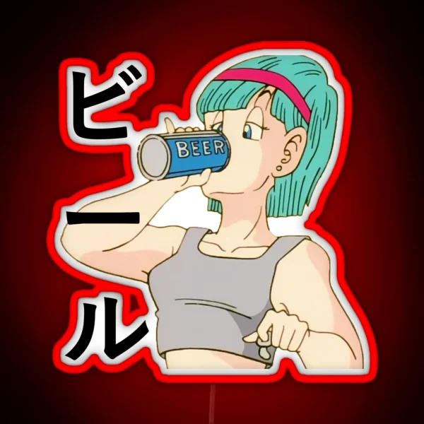 Bulma Drinking Beer Dragon Ball RGB Neon Sign