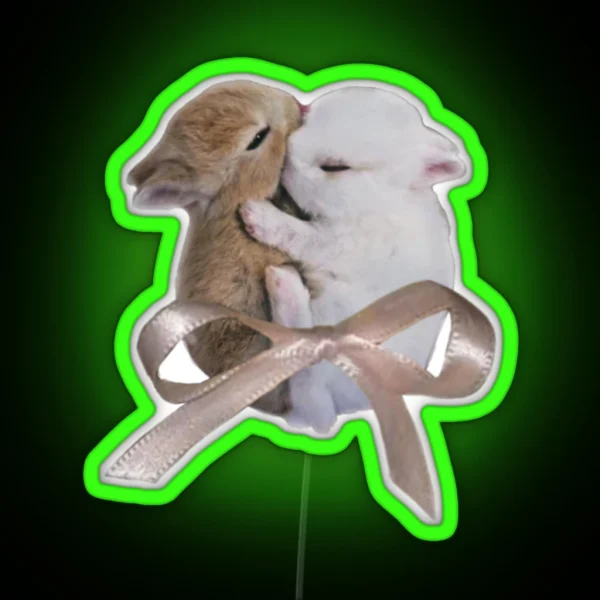 Bunnies With Bow RGB Neon Sign