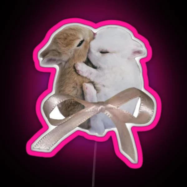 Bunnies With Bow RGB Neon Sign