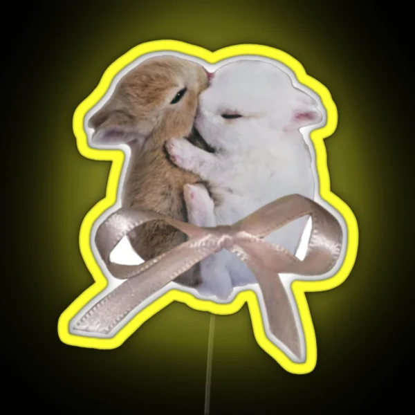 Bunnies With Bow RGB Neon Sign