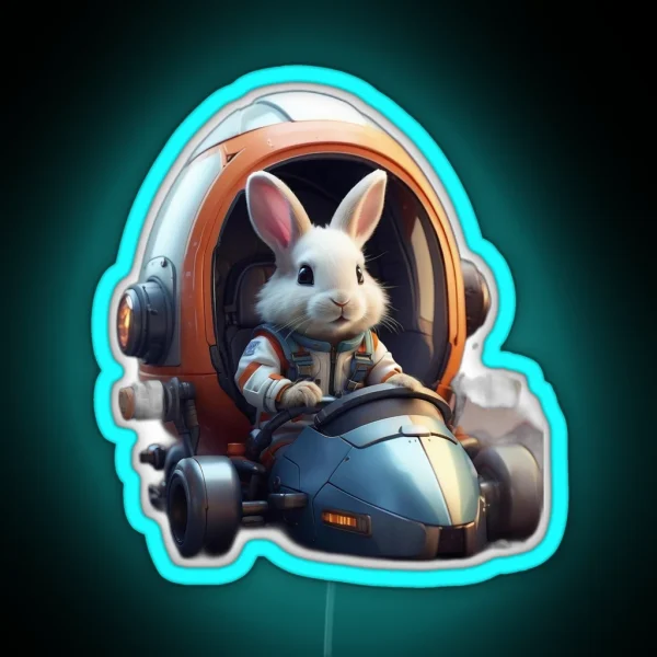 Bunny Riding Spaceship 2 RGB Neon Sign