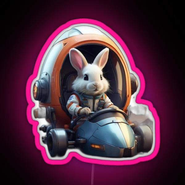 Bunny Riding Spaceship 2 RGB Neon Sign