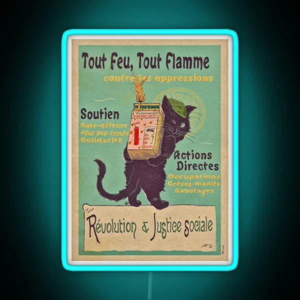Burn With Love For Revolution Art Nouveau Cat RGB Neon Sign