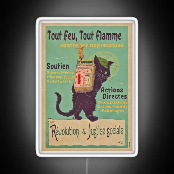 Burn With Love For Revolution Art Nouveau Cat RGB Neon Sign