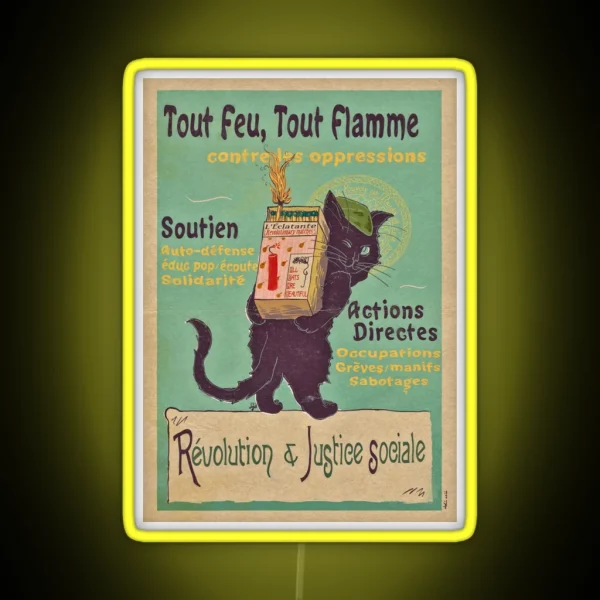 Burn With Love For Revolution Art Nouveau Cat RGB Neon Sign