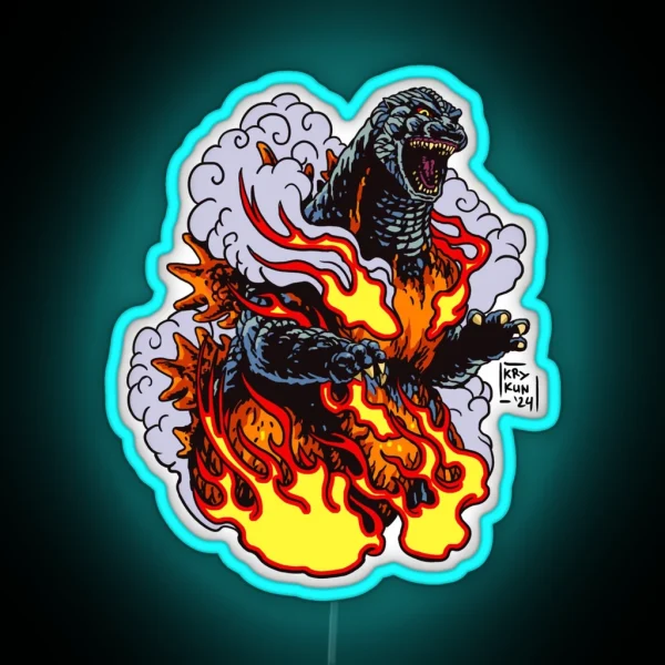 Burning Godzilla RGB Neon Sign