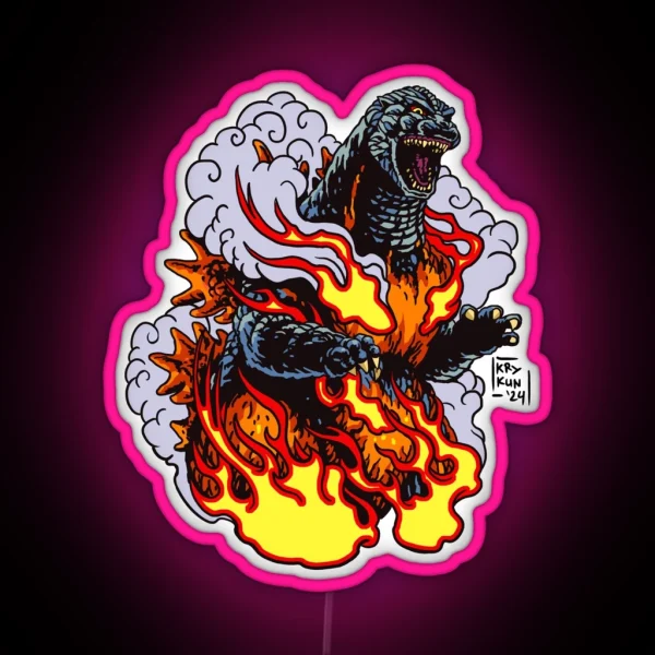 Burning Godzilla RGB Neon Sign