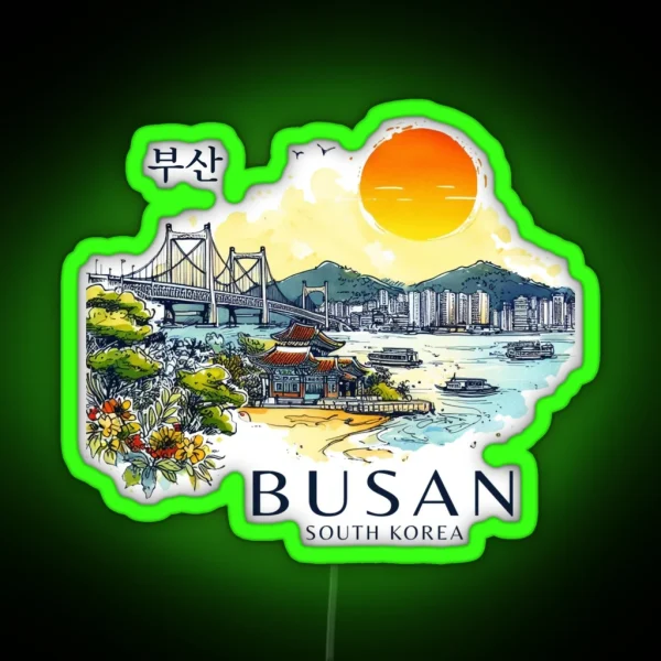 Busan South Korea Watercolor RGB Neon Sign