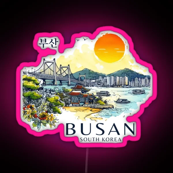 Busan South Korea Watercolor RGB Neon Sign