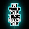Academic humor thesis defense decor with bold RGB lighting