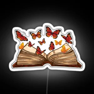 Butterflies Coming From An Old Open Book RGB Neon Sign