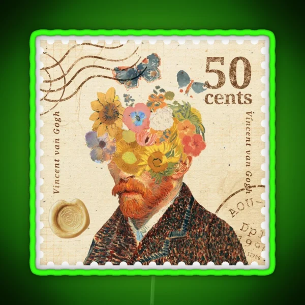 Butterflies Flowers And Vincent Van Gogh Stamp Led RGB Neon Sign