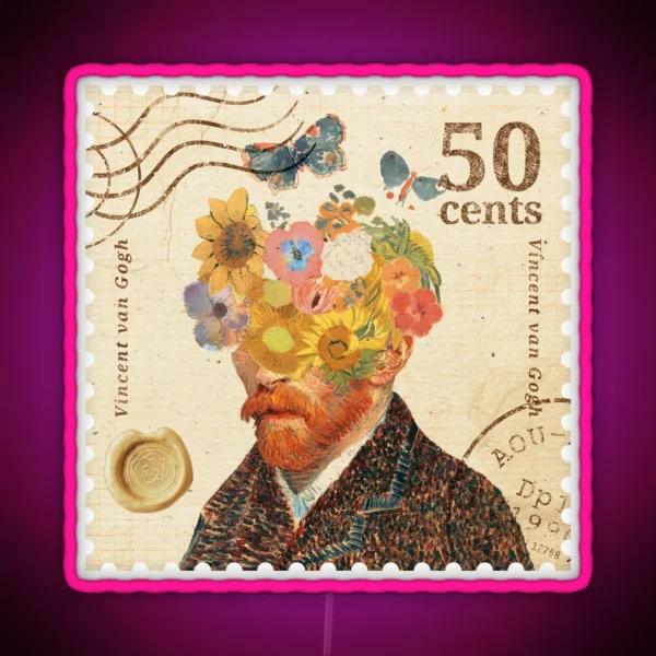 Butterflies Flowers And Vincent Van Gogh Stamp Led RGB Neon Sign
