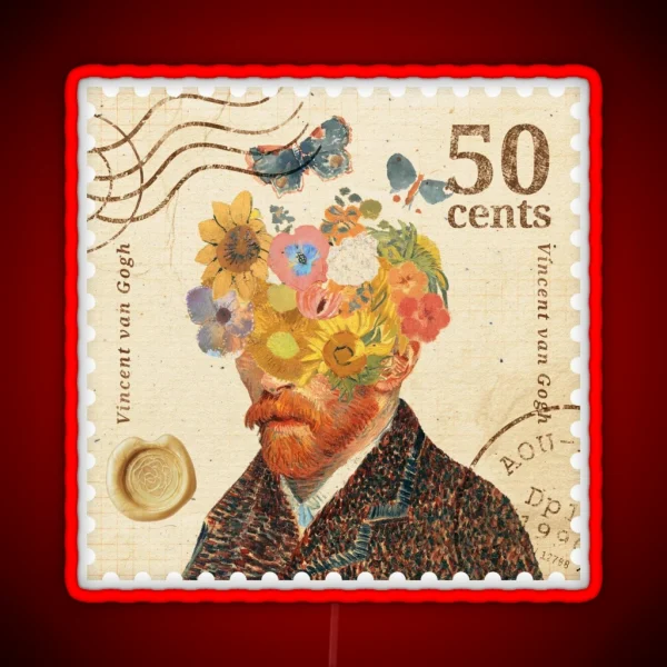 Butterflies Flowers And Vincent Van Gogh Stamp Led RGB Neon Sign