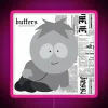 Reputation album cover art meets South Park humor in glowing neon.