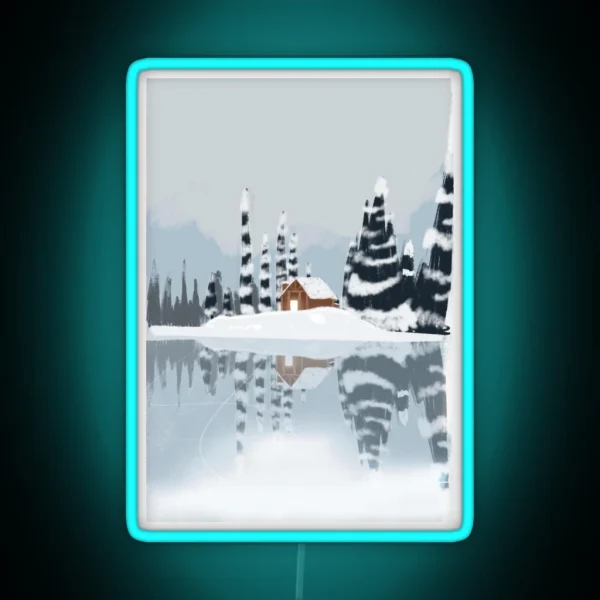 Cabin In Snowy Mountains RGB Neon Sign