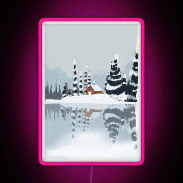 Cabin In Snowy Mountains RGB Neon Sign