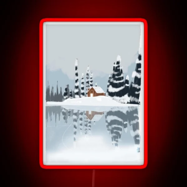 Cabin In Snowy Mountains RGB Neon Sign