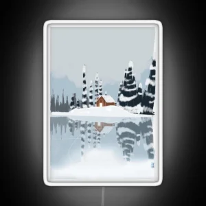 Cabin In Snowy Mountains RGB Neon Sign