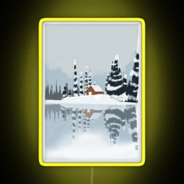 Cabin In Snowy Mountains RGB Neon Sign