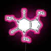 Neon LED art display featuring vibrant RGB caffeine molecule design