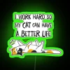 Colorful cat lover's neon sign with motivational feline lifestyle message