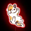 Vibrant calico cat design illuminated by colorful neon light effects.