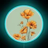 Vintage California-inspired poppies illuminated in colorful RGB LED neon light