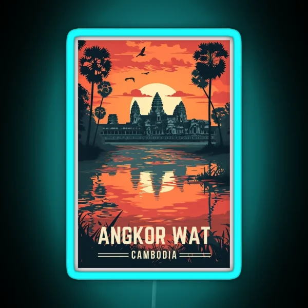 Cambodian Heritage Angkor Wat Sunset Poster RGB Neon Sign