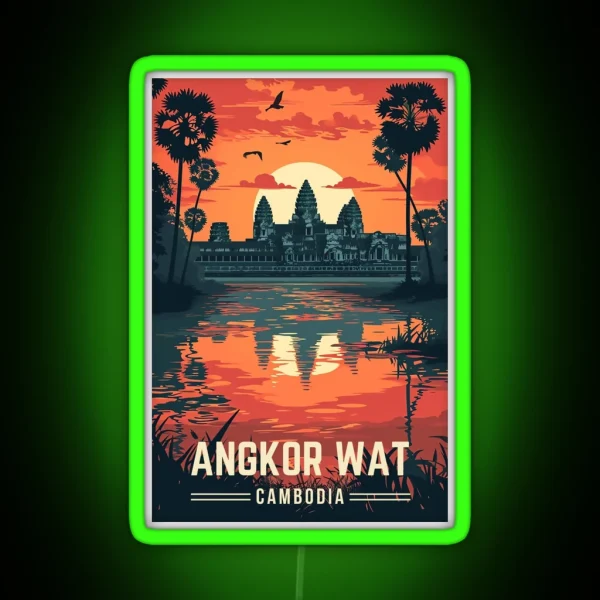 Cambodian Heritage Angkor Wat Sunset Poster RGB Neon Sign