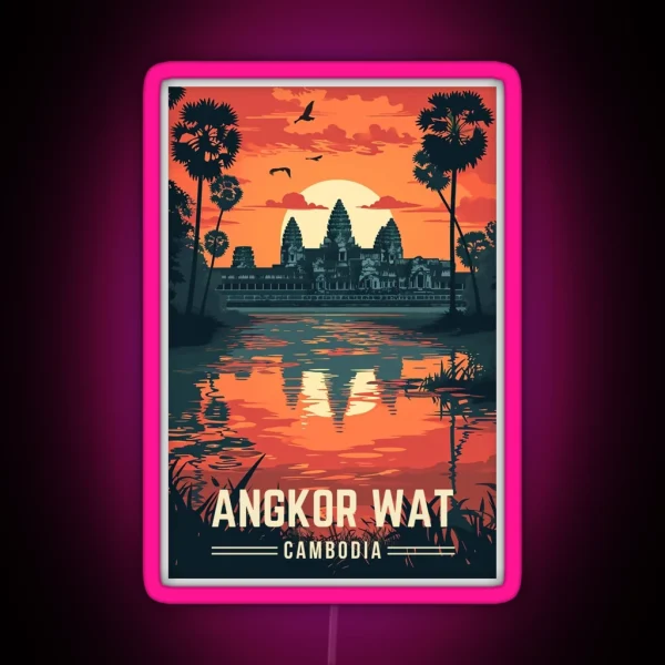 Cambodian Heritage Angkor Wat Sunset Poster RGB Neon Sign