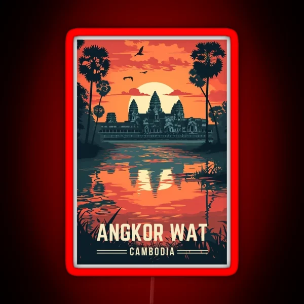 Cambodian Heritage Angkor Wat Sunset Poster RGB Neon Sign