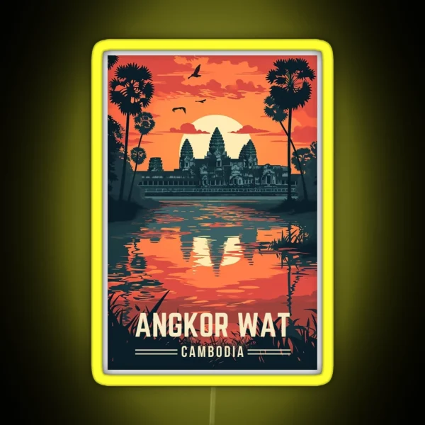 Cambodian Heritage Angkor Wat Sunset Poster RGB Neon Sign