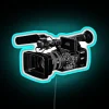 Neon camera logo decoration for photography enthusiasts and film aficionados.