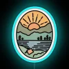 Vintage Inspired RGB Neon Sign Featuring Mountainside Camping Sunset Atmosphere