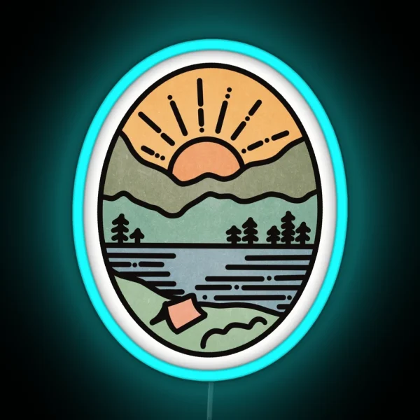 Camping Mountain Sunset RGB Neon Sign
