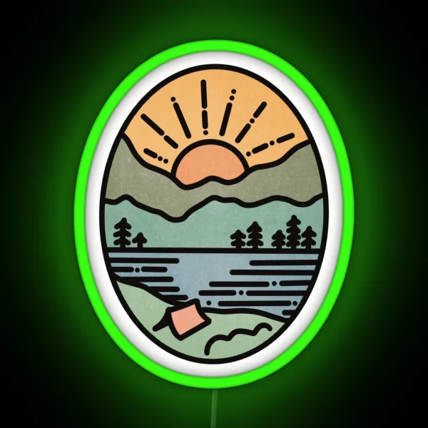 Camping Mountain Sunset RGB Neon Sign