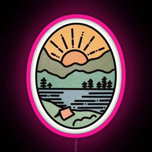 Camping Mountain Sunset RGB Neon Sign