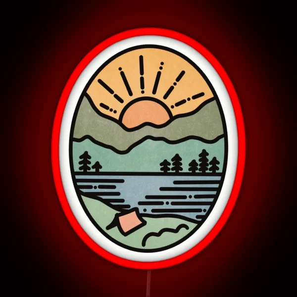 Camping Mountain Sunset RGB Neon Sign