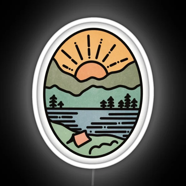 Camping Mountain Sunset RGB Neon Sign