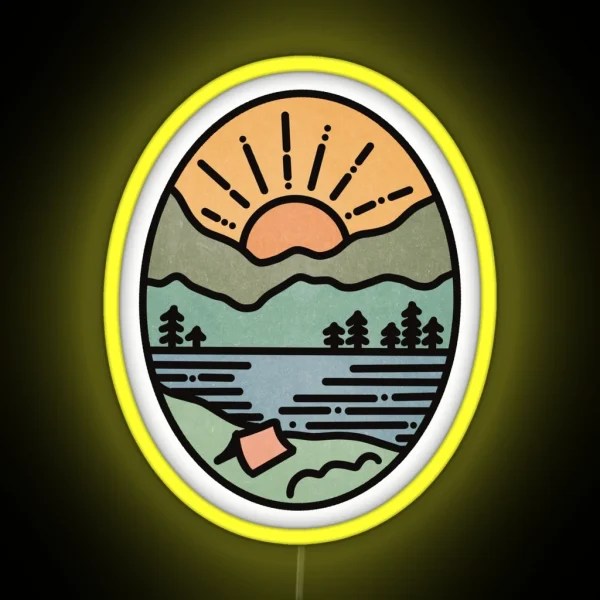 Camping Mountain Sunset RGB Neon Sign