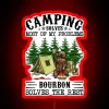Neon Wall Sign: Camping Solutions with a Twist of Whiskey Philosophy